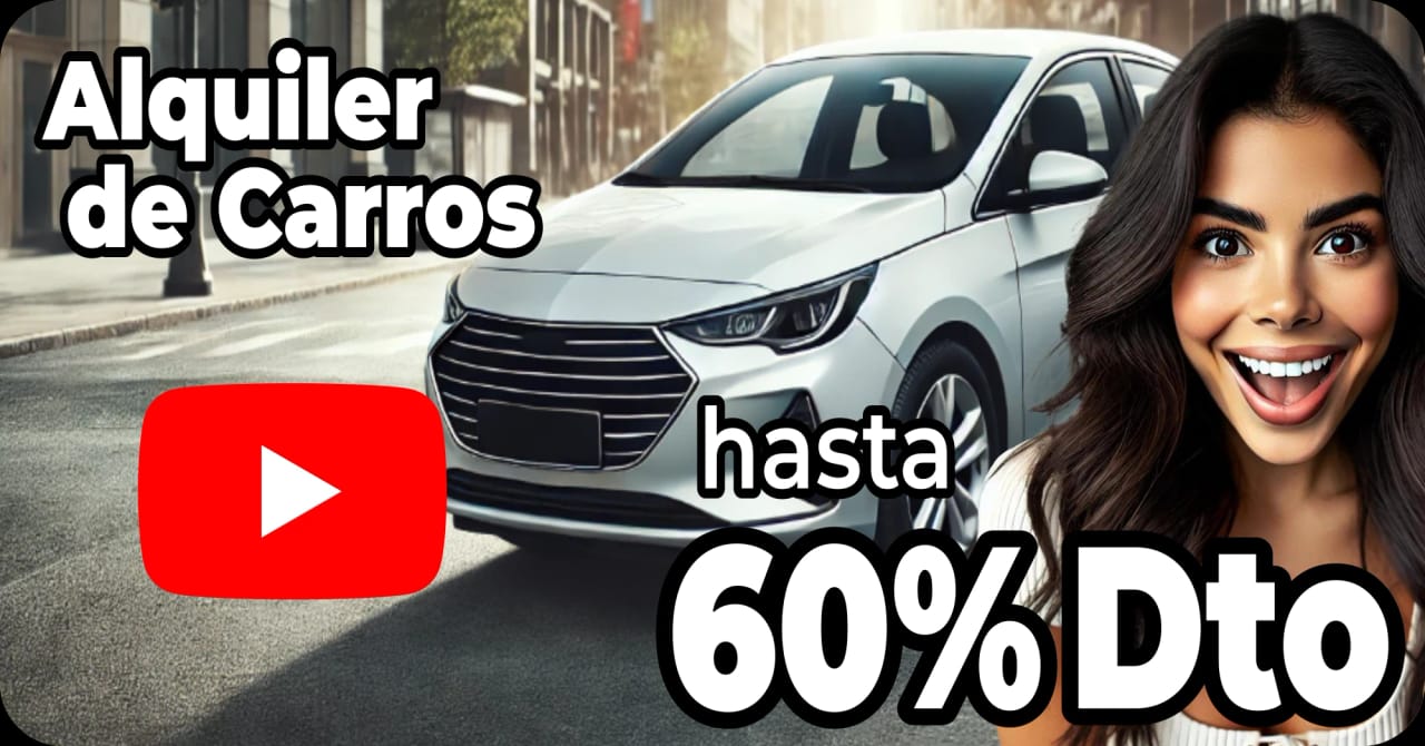 Video promocional de descuentos en alquiler de carros hasta 60% de descuento